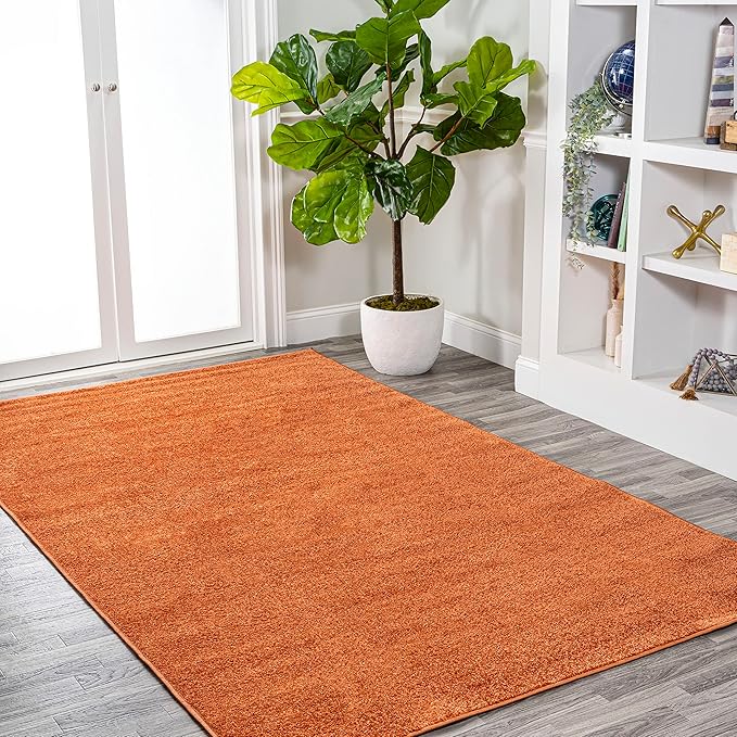 Eyely UES100M-3 Supersoft Haze Solid Low-Pile Indoor Area Rug Casual;Contemporary;Solid;Traditional, Bedroom, Kitchen, Living Room, Easy-Cleaning, Non-Shedding, 3 X 5, Orange