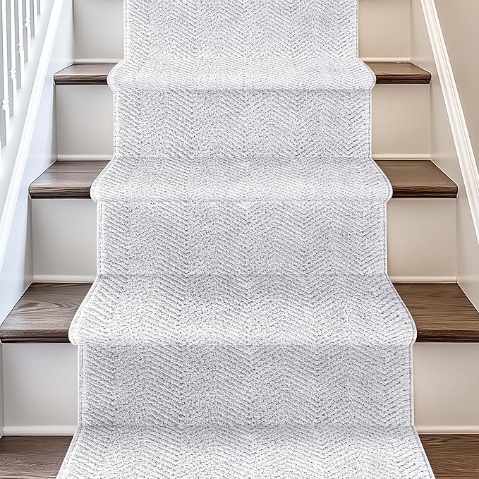 Well Woven Custom Size Hallway & Stair Runner- Harlow Pompeii Light Grey 31 Inches Wide x 30 Feet Long Runner (31" x 30') Runner Rug - Modern Chevron Pattern, Ultra-Soft, Easy-Clean
