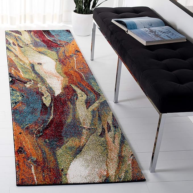 SAFAVIEH Glacier Collection Runner Rug - 2'3" x 6', Red & Green, Modern Abstract Design, Non-Shedding & Easy Care, Ideal for High Traffic Areas in Living Room, Bedroom (GLA126Q)