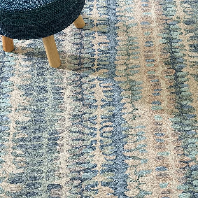 Dash & Albert Paint Chip Stone Hand Micro Hooked Wool Rug, 8.5 X 11.5 Feet, Blue/Green Geometric Pattern
