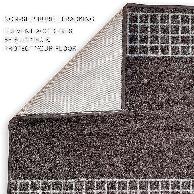 Custom Made Runner Rug for Kitchen Foyer Hallway Entry Choose Your Length 26 Inch Wide Geometric Checkered Design Brown Color (27 feet x 26 inch)