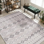 CAMILSON Micro Loop Rug 5x7 Modern Luxury Geometric Moroccan Diamond Area Rugs Soft High and Low Pile Stain Resistant Easy-Cleaning Non-Shedding for Living Room Office Indoor Carpet (5 x 7 White-Gray)