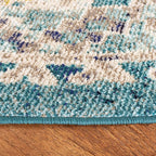 SAFAVIEH Madison Collection Area Rug - 6'7" Round, Dark Blue & Yellow, Boho Diamond Distressed Design, Non-Shedding & Easy Care, Ideal for High Traffic Areas in Living Room, Bedroom (MAD418N)