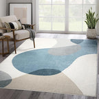 Abani Deco Collection Area Rug - Cream/Blue Mid-Century Design -6' x 9' - Easy to Clean - Durable for Kids and Pets - Non-Shedding - Medium Pile - Soft Feel - for Living Room, Bedroom & Office