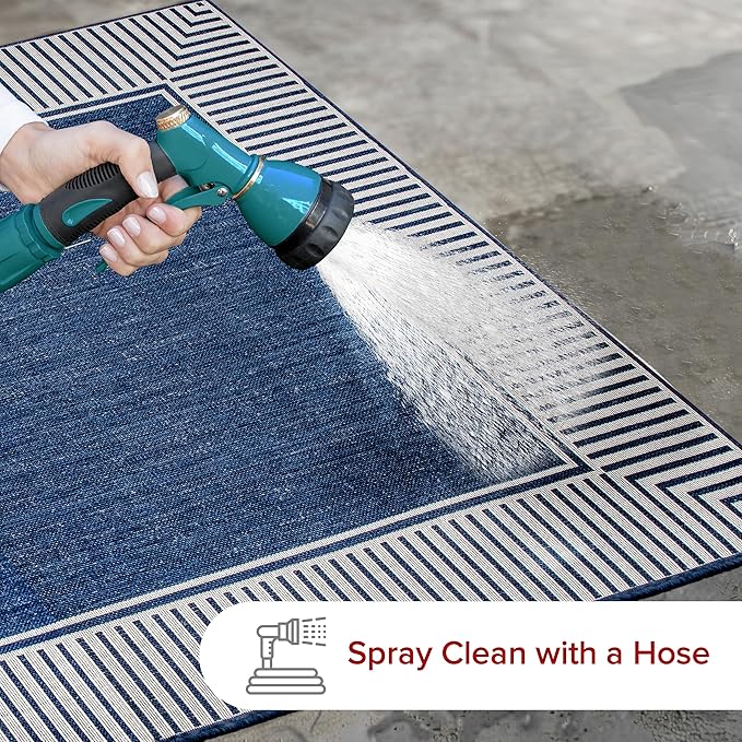 Nuloom Asha Navy/Ivory, 3'6" x 5', Casual, Striped Border, Soft and Cozy, High Traffic, Stain Resistant, Easy Clean, Durable Area Rug for Indoor/Outdoor Patio, Deck, Porch, Garden, Courtyard