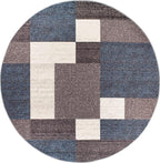 Rugshop Modern Boxes Design Non-Slip (Non-Skid) Round Area Rug for Living Room, Entryway,Kitchen,Breakfast Nook 8' Blue