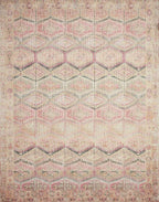 Loloi Layla Collection LAY-17 Pink/Lagoon 5'-0" x 7'-6" .13" Thick Area Rug, Soft, Durable, Vintage Inspired, Distressed, Low Pile, Non-Shedding, Easy Clean, Printed, Living Room Rug