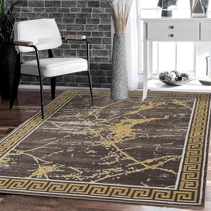 GLORY RUGS Area Rugs Marble 8x10 Brown Gold Carpet Modern Abstract Rug Living Room Dining Bedroom Rug