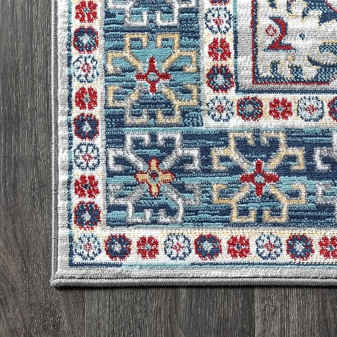 JONATHAN Y Modern Vintage Medallion Blue/Light Grey Indoor Area Rug, 8x10, Country, Floral, Easy-Cleaning for Living Room, Bedroom, Kitchen, Pet Friendly, Non-Shedding (MDP108A-8)