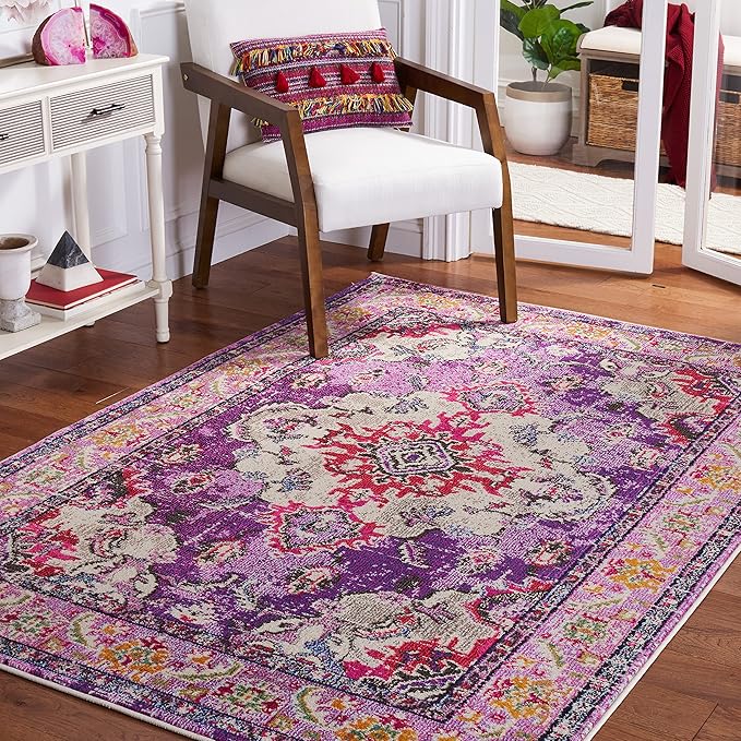 SAFAVIEH Monaco Collection Accent Rug - 3' x 5', Violet & Fuchsia, Medallion Distressed Design, Non-Shedding & Easy Care, Ideal for High Traffic Areas in Entryway, Living Room, Bedroom (MNC243P)