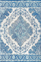 JONATHAN Y Boho Vintage Cream/Blue Indoor Area Rug, 9x12, Bohemian Flair Medallion, Floral Easy-Cleaning High Traffic for Living Room, Bedroom, Kitchen, Pet-Friendly, Non-Shedding (BMF106B-9)