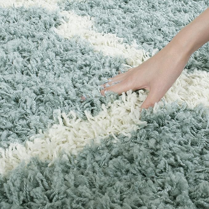 SAFAVIEH Area Rug 8x10 - Dallas Shag Collection - Large - Seafoam & Ivory, Trellis Pattern, Non-Shedding & Easy Cleaning, Plush Thick Pile, Ideal for Living Room, Bedroom, Dining Space (SGD257C)