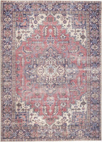 GLN Rugs Traditional Collection - Machine Washable Area Rug, Traditional Washable, Non Slip, Low Pile Chenille Rug, Living Room, Bedroom, Kitchen Rug (5' x 7' Multi Blue)