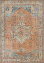 GLN Rugs Traditional Collection - Machine Washable Area Rug, Traditional Washable, Non Slip, Low Pile Chenille Rug, Living Room, Bedroom, Kitchen Rug (6' x 9' Terra/Multicolor)