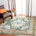 SAFAVIEH Monaco Collection Area Rug - 8' Square, Forest Green & Light Blue, Medallion Distressed Design, Non-Shedding & Easy Care, Ideal for High Traffic Areas in Living Room, Bedroom (MNC243F)