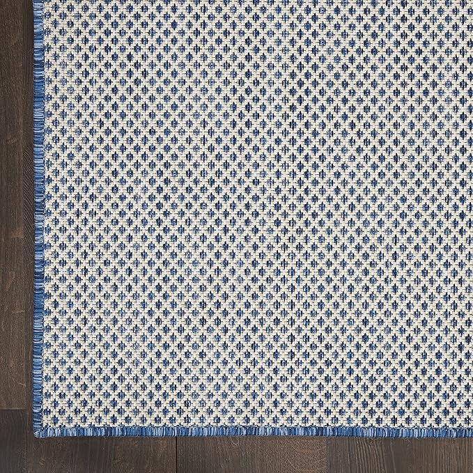 Nourison Home Courtyard Ivory Blue 8' x Square Area Rug - Easy Clean, Non Shedding, Bed Room, Living Room, Dining Room, Kitchen (8' x Square)