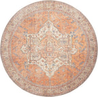 GLN Rugs Traditional Collection - Machine Washable Area Rug, Traditional Washable, Non Slip, Low Pile Chenille Rug, Living Room, Bedroom, Kitchen Rug (5'3" Round Terra/Multicolor)