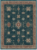 RUGGABLE Washable Vintage Area Rug – Verena Teal Blue 9x12, Stain-Resistant, Non-Slip – Large Machine Washable Rugs for Living Room, Bedroom, Hallway, Entryway & Office–with Cushioned Pad