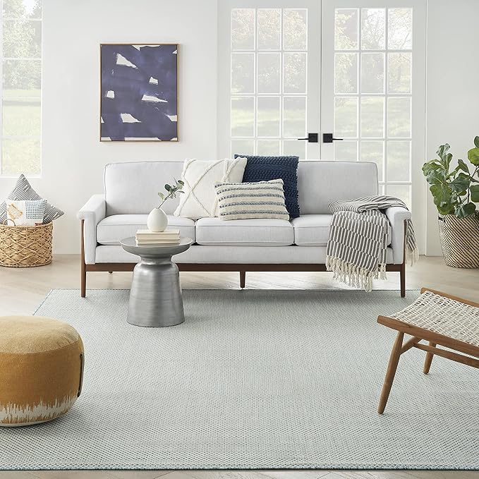 Nourison Home Courtyard Ivory Aqua 9' x 12' Area Rug - Easy Clean, Non Shedding, Bed Room, Living Room, Dining Room, Kitchen (9' x 12')