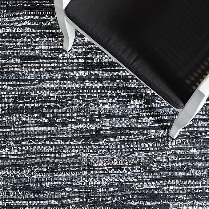 SAFAVIEH Rag Rug Collection Area Rug - 5' x 8', Black, Handmade Boho Stripe Cotton, Ideal for High Traffic Areas in Living Room, Bedroom (RAR121Z)