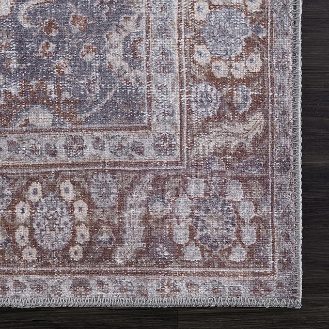 Bloom Rugs Washable 9' x 12' Rug - Brown/Dark Gray Traditional Area Rug for Living Room, Bedroom, Dining Room, and Kitchen - Exact Size: 9' x 12'