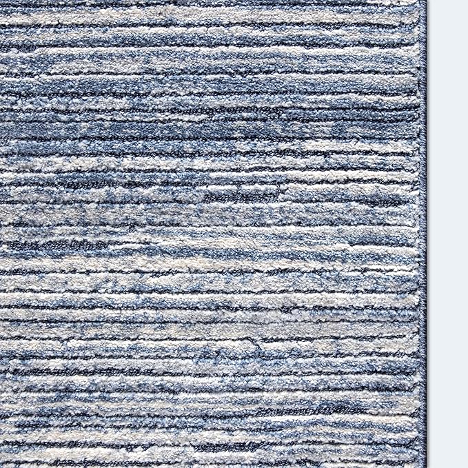 Well Woven Custom Size Hallway & Stair Runner- Harlow Delphi Blue 31 Inches Wide x 90 Feet Long Runner (31" x 90') Runner Rug - Modern Stripes Pattern, Ultra-Soft, Easy-Clean