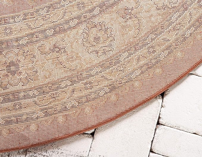 Unique Loom Voyage Collection Traditional Oriental Classic Intricate Design Area Rug (6' 0 x 6' 0 Round, Terracotta/Ivory)