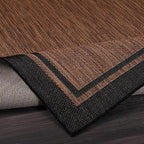 CAMILSON Indoor Outdoor Rug, 9x12 Bordered Nut Brown Black Modern Area Rugs for Indoor and Outdoor Patios, Kitchen and Hallway Mats, Washable Porch Deck Outside Carpet (Border Nut Brown Black, 9 x 12)