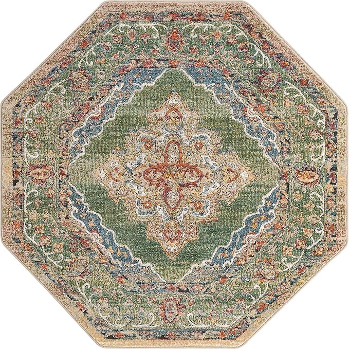 Unique Loom Isabella Collection Area Rug - Rossellini (5' 1" Octagon, Green/ Blue)