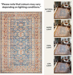 GLN Rugs Traditional Collection - Machine Washable Area Rug, Traditional Washable, Non Slip, Low Pile Chenille Rug, Living Room, Bedroom, Kitchen Rug (2'6" x 10' Terra/Slate Blue)