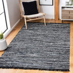 SAFAVIEH Rag Rug Collection Area Rug - 8' x 10', Black, Handmade Boho Stripe Cotton, Ideal for High Traffic Areas in Living Room, Bedroom (RAR121Z)