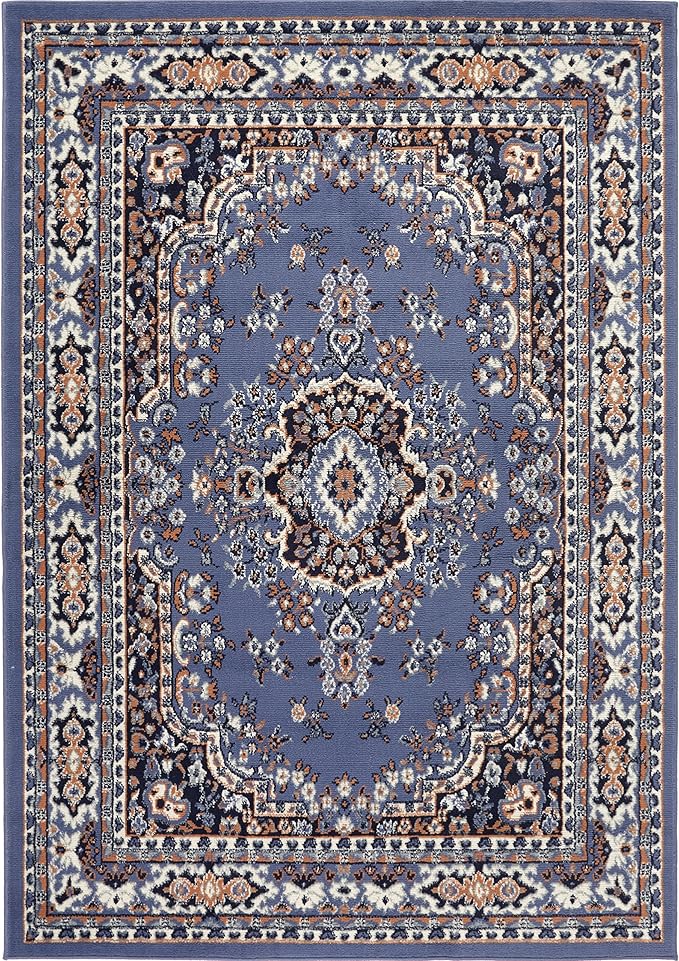 Home Dynamix Premium Sakarya Traditional Medallion Border Area Rug, Country Blue, 7'8"x10'7" Rectangle