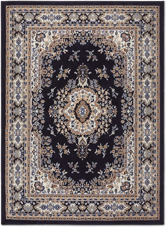 Home Dynamix Premium Sakarya Traditional Medallion Border Area Rug, Navy Blue, 3'7"x5'2" Rectangle