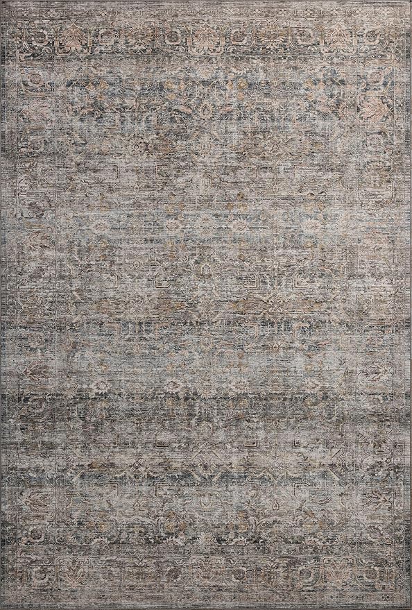Loloi Amber Lewis Josie Collection JOS-05 Dove/Gold 6'-0" x 6'-0", .13" Pile Height, Low Profile, Machine Washable, Round Area Rug