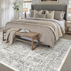 Black Area Rug 10x14 Machine Washable Large Vintage Living Room Distressed Non Slip Carpet Traditional Indoor Bedroom Grey Retro Floral Accent Throw Rug for Office Kitchen Dining Room