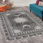Ambesonne Sun and Moon Decorative Rug, Bohemian Artwork Design of Crescent Solar Ornament Esoteric Stars Ornaments, Quality Carpet for Bedroom Dorm and Living Room, 4' X 5' 5", Dark Taupe