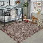 HUGEAR 3x5 Machine Washable Rugs Tradition Brown Hallway Area Rug Indoor Accent Rug Floral Low Pile Carpet Soft Throw Rug Bedroom Living Room Office Dining Room Kitchen Laundry Room Non Slip