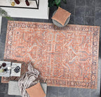 GLN Rugs Traditional Collection - Machine Washable Area Rug, Traditional Washable, Non Slip, Low Pile Chenille Rug, Living Room, Bedroom, Kitchen Rug (6' x 9' Terra/Multicolor 1168)