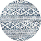 SAFAVIEH Tulum Collection Area Rug - 5' Round, Ivory & Navy, Moroccan Boho Tribal Design, Non-Shedding & Easy to Clean, Ideal for Living Room, Bedroom, Dining Space (TUL272D)