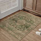 HUGEAR 2x3 Entryway Area Rug Retro Green Small Rug Machine Washable Door Mat Vintage Floral Low Pile Carpet Distressed Throw Rug Entrance Kitchen Bathroom Bedroom Office Non Slip Soft Lightweight