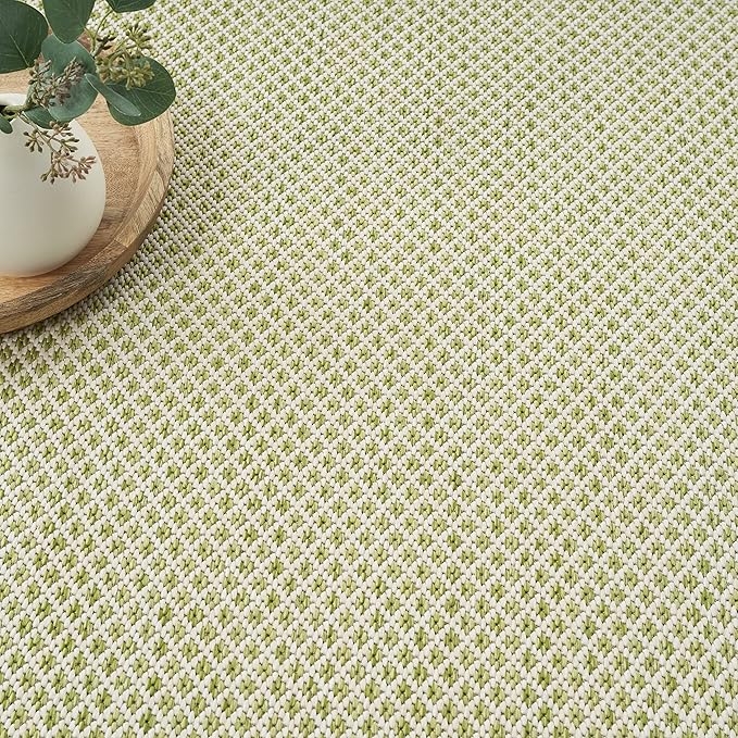 Nourison Home Courtyard Ivory Green 4' x 6' Area Rug - Easy Clean, Non Shedding, Bed Room, Living Room, Dining Room, Kitchen (4' x 6')