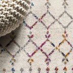 JONATHAN Y Boho Vintage Diamond Ivory/Multi Round Area Rug 5 ft, Moroccan Hype for Living Room, Bedroom, Kitchen, Office, Easy-Cleaning, High Traffic, Pet-Friendly, Non-Shedding (MOH101E-5R)