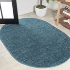 Eyely UES100H-6OV Supersoft Haze Solid Low-Pile Indoor Area Rug, Coastal, Bohemian, Minimalist, Classic, Casual for Bedroom,Kitchen,Living Room,Non Shedding,Easy-Washing, Blue, 6 X 9 Oval