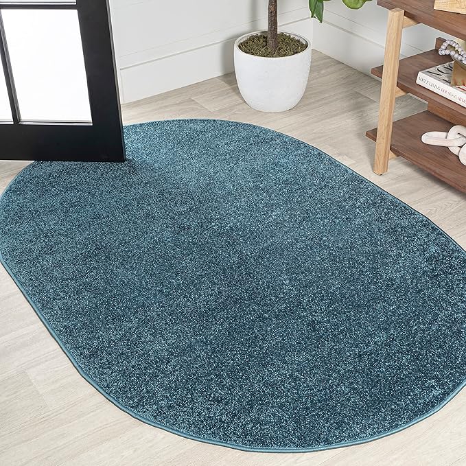 JONATHAN Y Haze Solid Low-Pile Turquoise 4x6 Oval Indoor Area Rug, Coastal,Bohemian,Minimalist,Classic, Easy-Cleaning for Living Room,Bedroom,Kitchen,Pet Friendly,Non-Shedding (SEU100H-4OV)