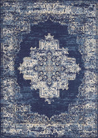 vivorug 9x12 Area Rugs for Living Room, Non Slip Machine Washable Vintage Navy Blue Rug, Ultra-Thin Lightweight Large Area Rug for Bedroom, Dining Room, Low Pile Rug