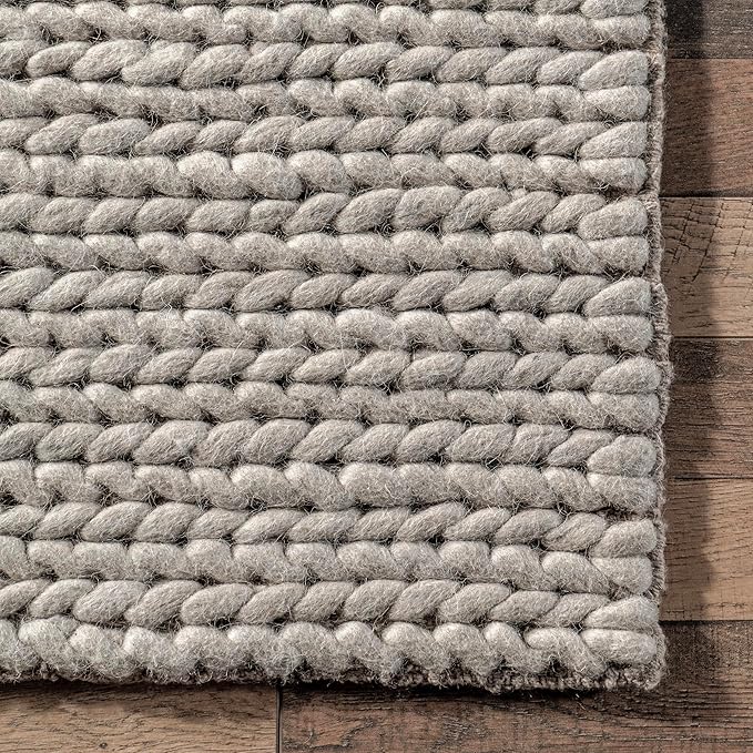 Nuloom Penelope Light Grey/Ivory, 2'8" x 12', Hand-Braided, Wool & Cotton, Soft and Textured, High Traffic, Stain Resistant, Easy Clean, Durable Runner for Bedroom, Living Room, Dining, Entryway