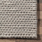 nuLOOM 4 Square Penelope Wool Braided Handmade Area Rug, Light Grey, Solid Rustic Farmhouse Style, For Bedroom, Living Room, Hallway, Entryway