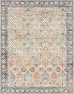 Bavni Washable Rug 8x10 Area Rug for Living Room Bedroom Dining, Washable Vintage Print Carpet, Ultra-Thin Low Pile Lightweight Rug with Non Slip Backing, Multi Beige