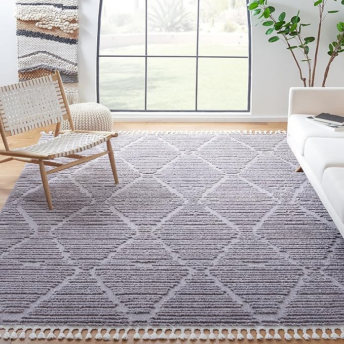 SAFAVIEH Marrakech Collection Area Rug - 9' x 12', Grey, Moroccan Boho Tribal Tassel Design, Non-Shedding & Easy Care, Ideal for High Traffic Areas in Living Room, Bedroom (MRK517F)