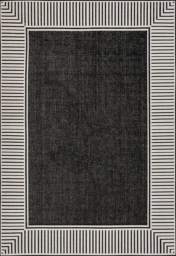 Nuloom Asha Black/Ivory, 9'6" x 12', Casual, Striped Border, Soft and Cozy, High Traffic, Stain Resistant, Easy Clean, Durable Area Rug for Indoor/Outdoor Patio, Deck, Porch, Garden, Courtyard
